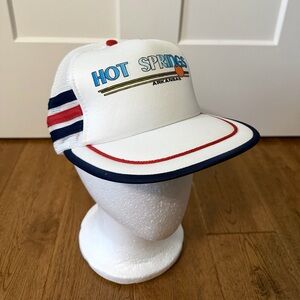 Vintage 80s Hot Springs Arkansas Three Stripe Hat Snapback Mesh Trucker Cap Rare
